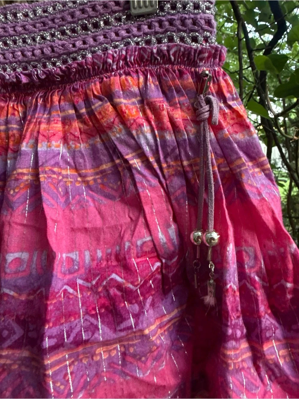 Justice Pink and Purple Sparkle Smocked Tiered Skirt